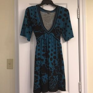 Black and Teal Print Dress